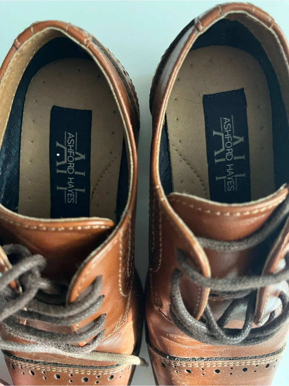 Kids Tan Leather Derby Shoes with Brogue Detailing